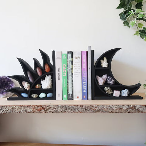 Sun And Moon Wooden Wall Crystal Storage Rack
