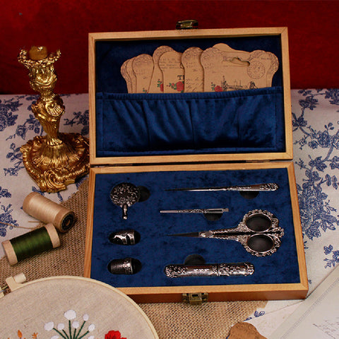 Vintage Solid Wood Sewing Kit