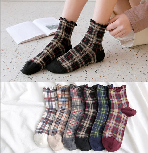 Plaid Cotton Ladies Socks