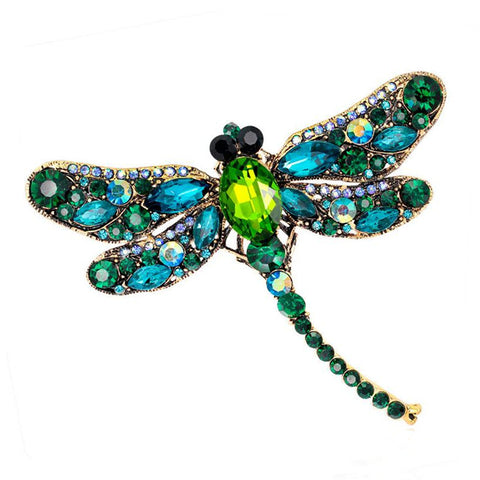 Glass Gemstone Dragonfly Brooch