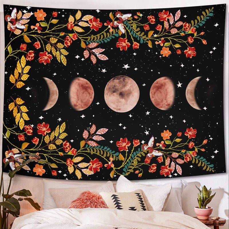 Moon Phases Floral Tapestry