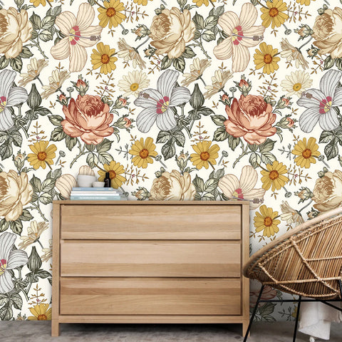 Retro Floral Self-adhesive Bohemian Wallpaper